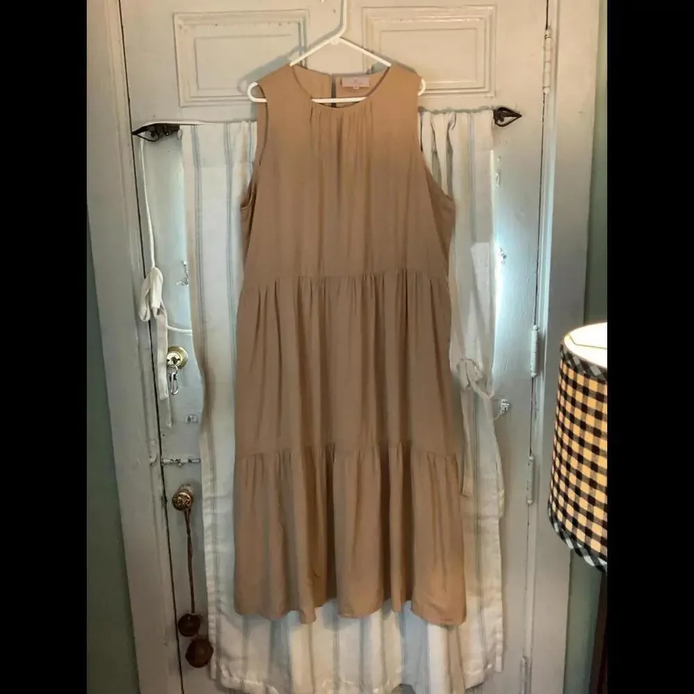 Laurie Felt Women's Dress Sleeveless Tiered Maxi Tan Beach Vacation Festival XL - Picture 5 of 9